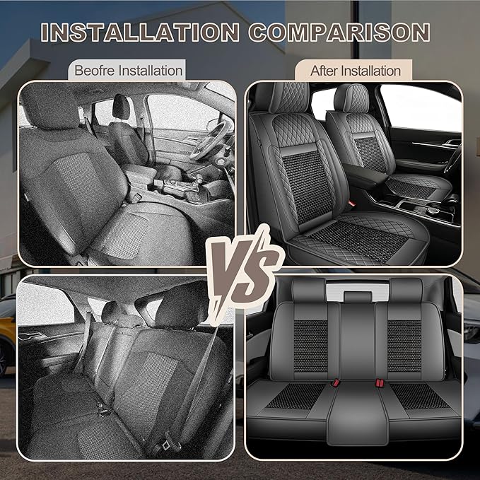 TTX LIGHTING for Toyota RAV4 2013-2026 Car Seat Covers, Breathable Ice Silk & Leather Seat Protector, Cool & Anti-Sweat for Long Driving, Airbag Compatible, 5 Seats Full Set (Black&Gray)
