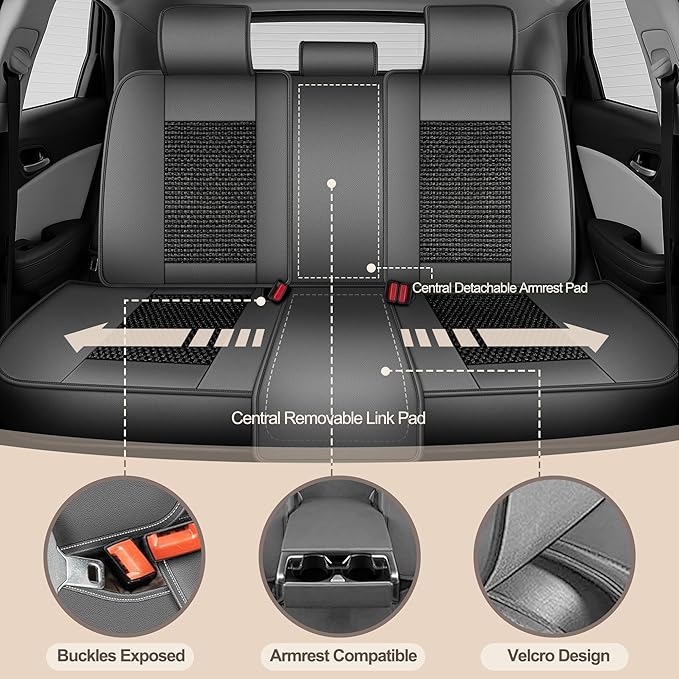 TTX LIGHTING for Dodge Challenger 2008-2025 Car Seat Covers, Breathable Ice Silk & Leather Seat Protector, Cool & Anti-Sweat for Long Driving, Airbag Compatible, 5 Seats Full Set (Black&Gray)