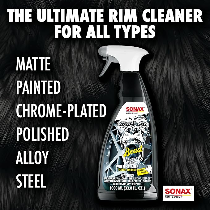 SONAX Beast Wheel Cleaner | Brake Dust Cleaner | Color Changing Rim Cleaner | Strong Wheel Cleaner | Easy Wheel and Rim Cleaner | Removes Baked On Brake Dust | 1 Liter | 33.8 fl oz