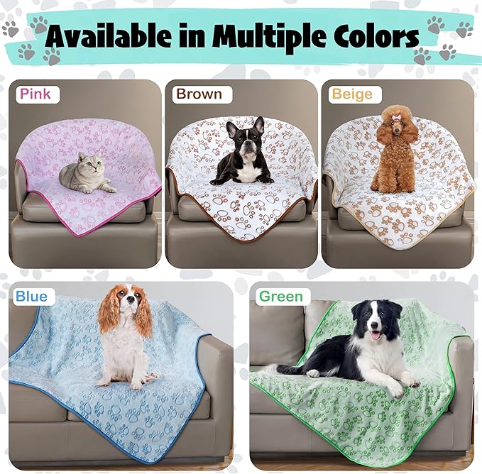Stuffed Large Brown Premium Soft Dog Blanket, with Flannel Cute Paw Print, 43 * 66 inches, Cat Blanket Maltipoo Puppy Essentials