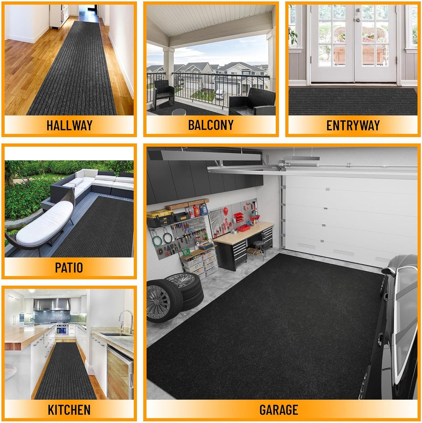 Ottomanson 2'7" x 5' Mud Mat Area Rug Scraper Carpet - Non-Slip, Dirt Trapping for Indoor & Outdoor Use - Ideal for Entryway, Garage, Kitchen, Patio & High-Traffic Areas, Black
