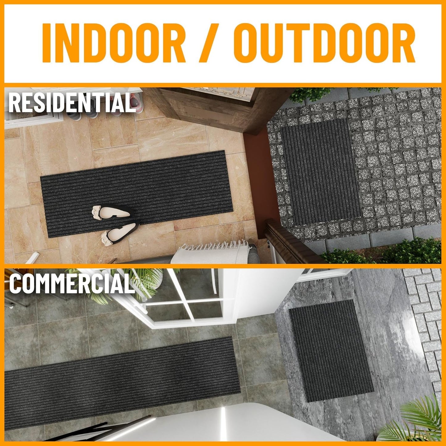 Ottomanson 2' x 51' Hallway Runner with Scraper Pile Extra Durable Non-Slip Rug Mat for Indoor & Outdoor Use - Ideal for Kitchen, Entryway, Patio & Garage - High-Traffic Carpet, Black