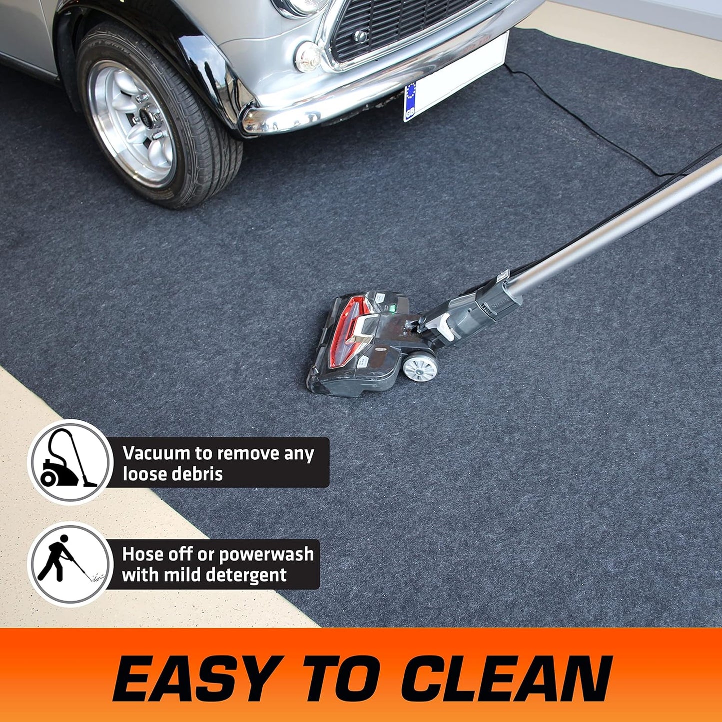 Armor All Premium Original Small Vehicle Garage Floor Mat, (8'4” x 7'4"), Protects Surfaces, Transforms Garage, Absorbent/Waterproof/Durable (Includes Double Sided Tape) (USA Made) (Charcoal)