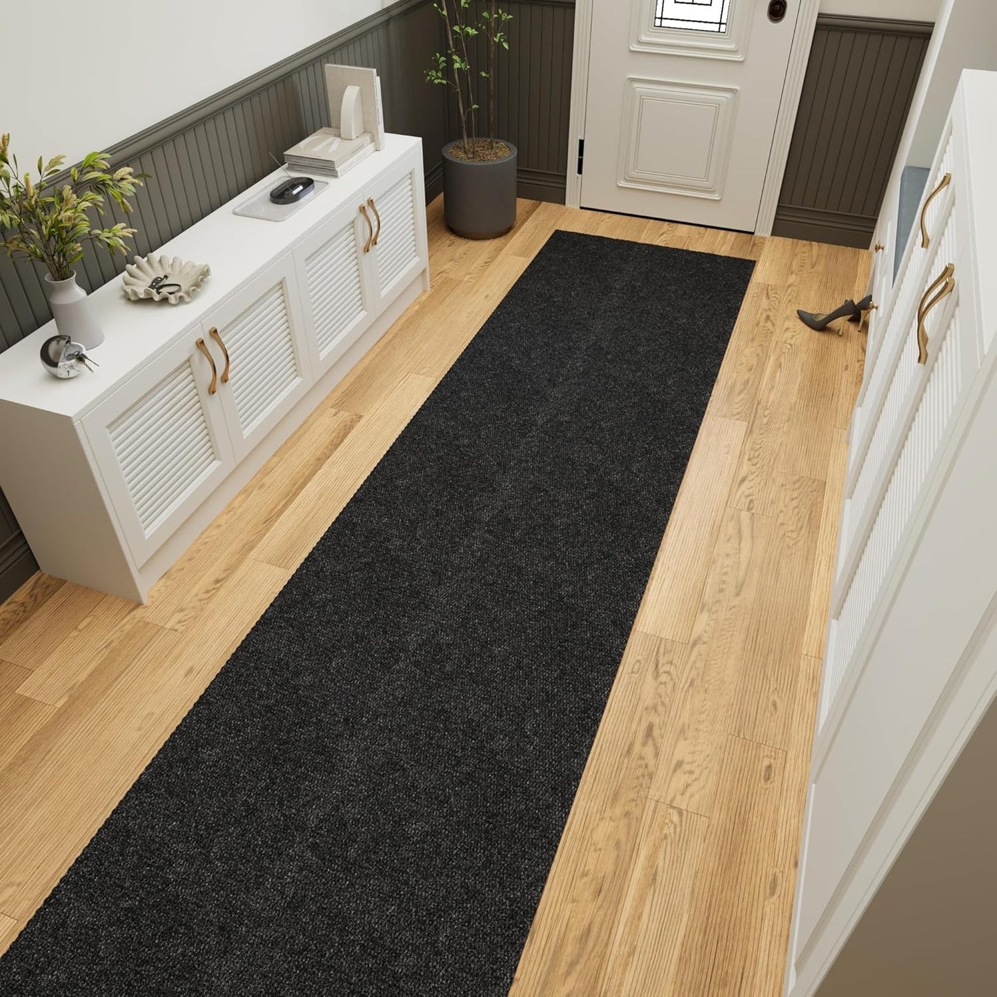 Ottomanson 2' x 34' Hallway Runner with Scraper Pile Extra Durable Non-Slip Rug Mat for Indoor & Outdoor Use - Ideal for Kitchen, Entryway, Patio & Garage - High-Traffic Carpet, Black