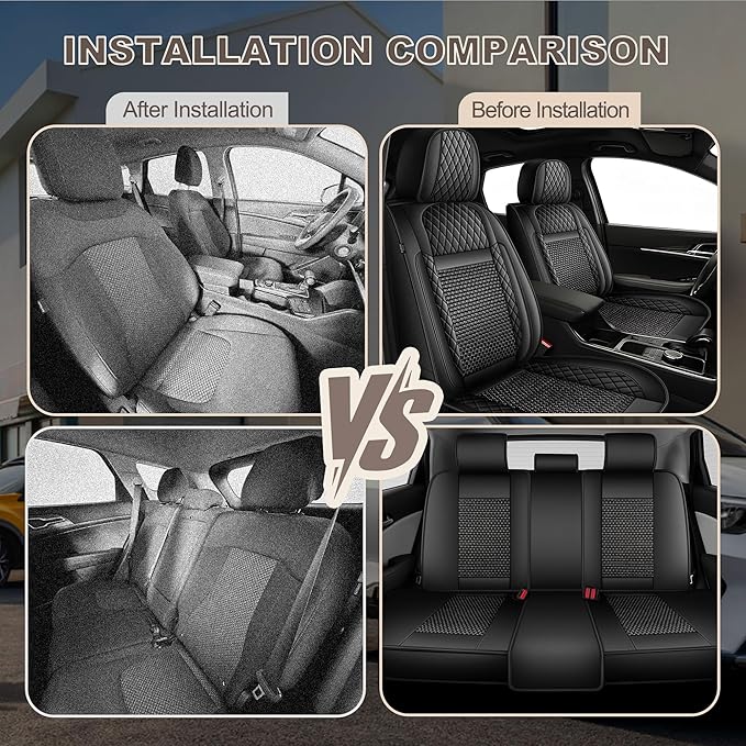 TTX LIGHTING for Subaru Forester 2007-2026 Car Seat Covers, Breathable Ice Silk & Leather Seat Protector, Cool & Anti-Sweat for Long Driving, Airbag Compatible, 5 Seats Full Set (Black)