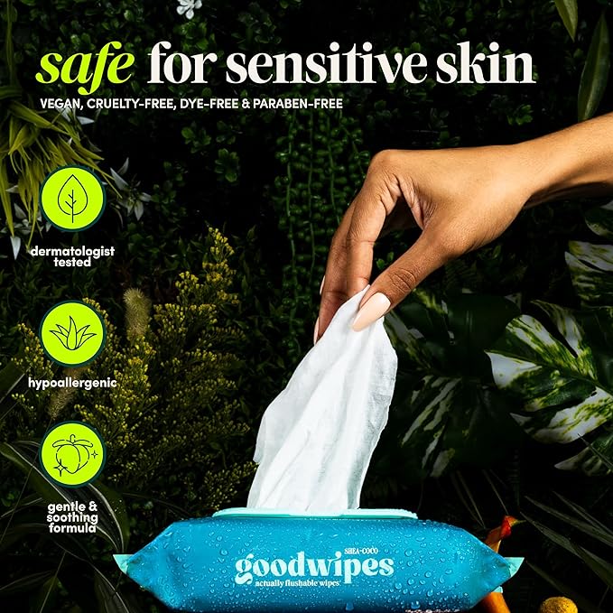 goodwipes Flushable Butt Wipes - Vitamin E & Aloe - Sewer & Septic Safe - Extra Large Adult Wet Wipes For Women & Men - Bathroom Essentials - Botanical Bliss, 418 Count (8 Packs + 1 Travel)