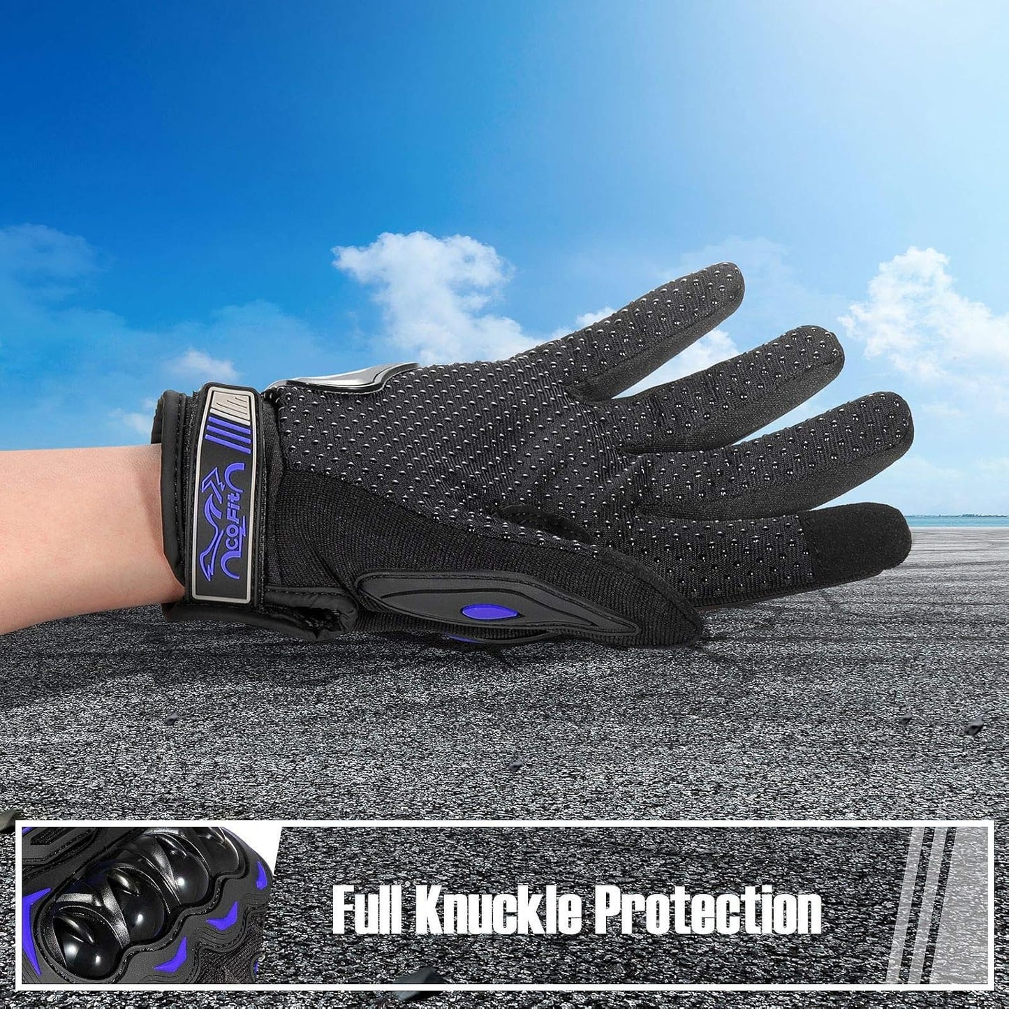 COFIT Motorcycle Gloves Breathable, Touchscreen Motorbike Gloves Anti-Slip with Good Grip Hard Knuckles Protection for Men Women Motocross, BMX ATV MTB Cycling, Road Racing - Blue M