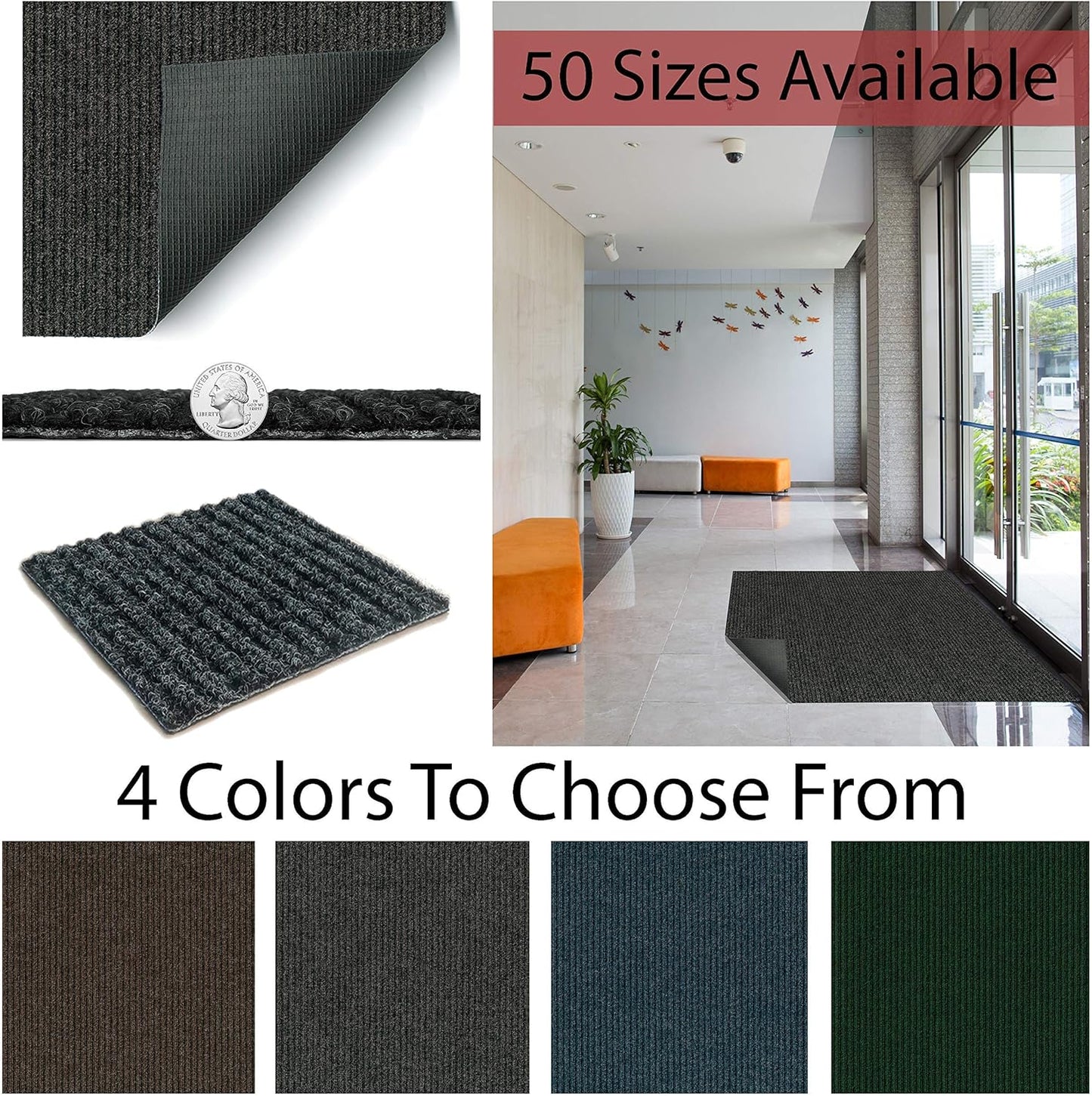 KOECKRITZ Heavy Duty Durable All Weather Indoor/Outdoor Non Slip Entrance Mat Rugs and Runners for Office Business Building Home Garage Front Door (6' x 9', Blue)
