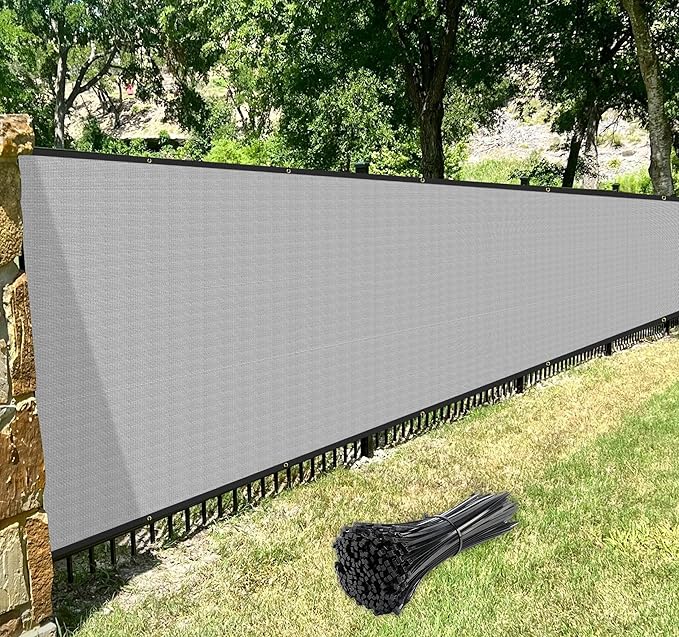 Windscreen4less Privacy Fence Screen Heavy Duty Windscreen Fencing Mesh Fabric Shade Net Cover with Brass Grommtes for Outdoor Wall Garden Yard Pool Deck, 8'x218' Light Gray