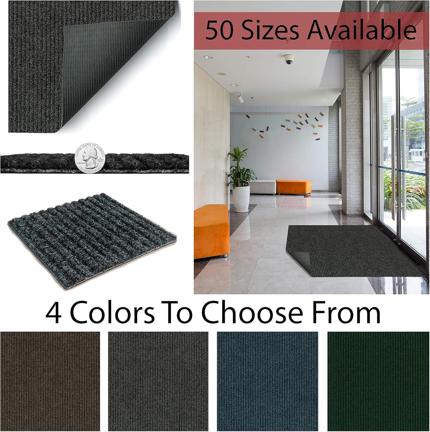 KOECKRITZ Heavy Duty Durable All Weather Indoor/Outdoor Non Slip Entrance Mat Rugs and Runners for Office Business Building Home Garage Front Door (4' x 12', Blue)