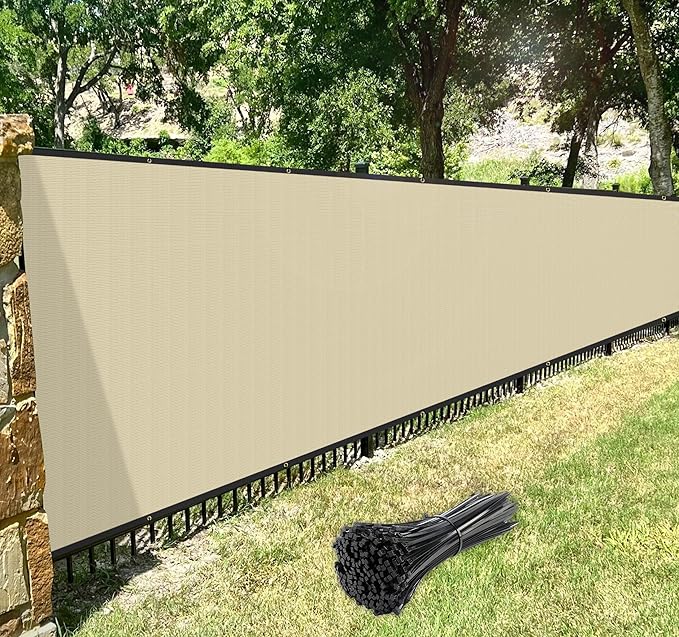 Windscreen4less Privacy Fence Screen Heavy Duty Windscreen Fencing Mesh Fabric Shade Net Cover with Brass Grommtes for Outdoor Wall Garden Yard Pool Deck, 8'x230' Beige